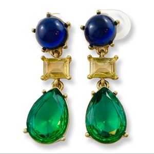 VINTAGE Glass Cabochon Tear Drop Green, Blue and Golden Color 1 3/4” Long